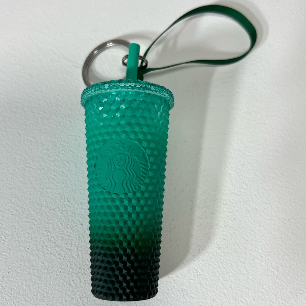 Starbucks Cold Cup Keychain & Ornament Ombre Teal Gradient Textured Tumbler Cup